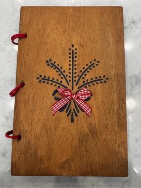 Vintage 1989 Handmade Wood Cover Community Cookbook Folk Art Recipe Book